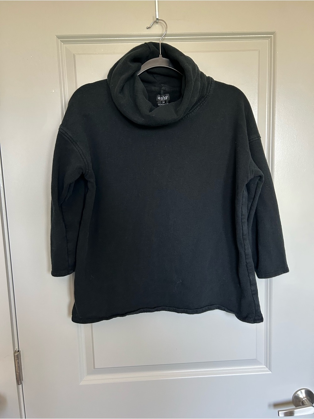 esby Made in USA Black Cozy Fleece Cowl Boxy Sweater